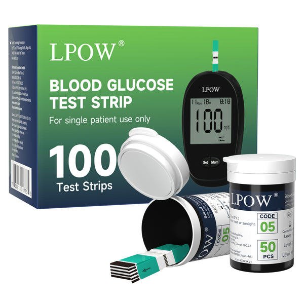 LPOW Blood Sugar Test Strips - 100 Count, Use with LPOW Blood Glucose Monitor Only